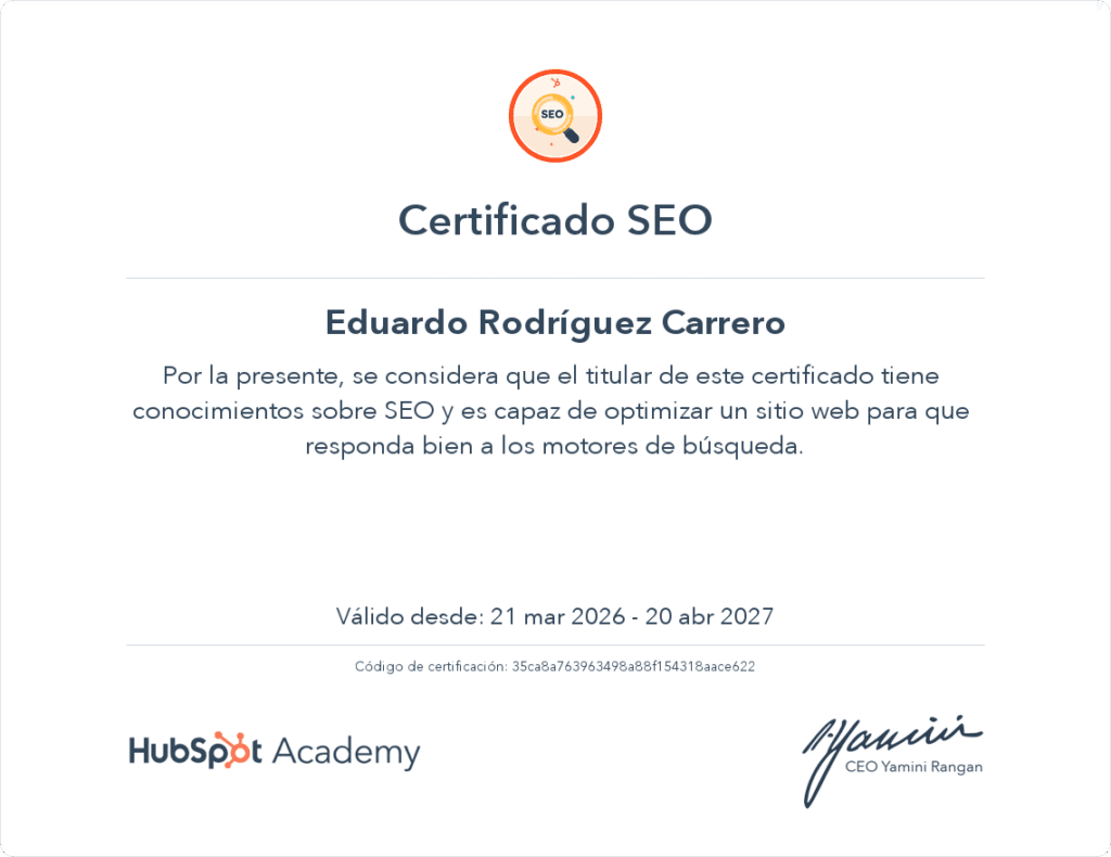 Certificacion SEO Hub Spot